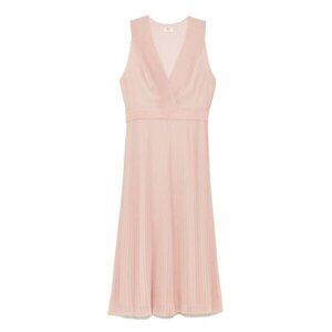Aritzia Wilfred Women's Size 2 Pink Julianne Midi Dress Pleated V-Neck Chiffon